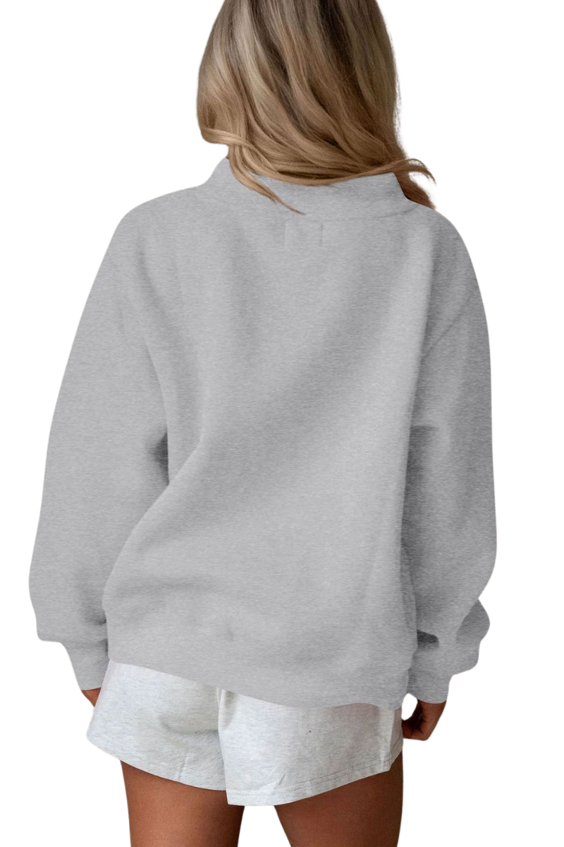 Women Fall V Stitch Drop Shoulder Loose Mockneck Sweatshirt
