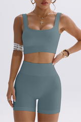 Women's Sport Set:U-Neck Wide Strap Bra And High Waist Short