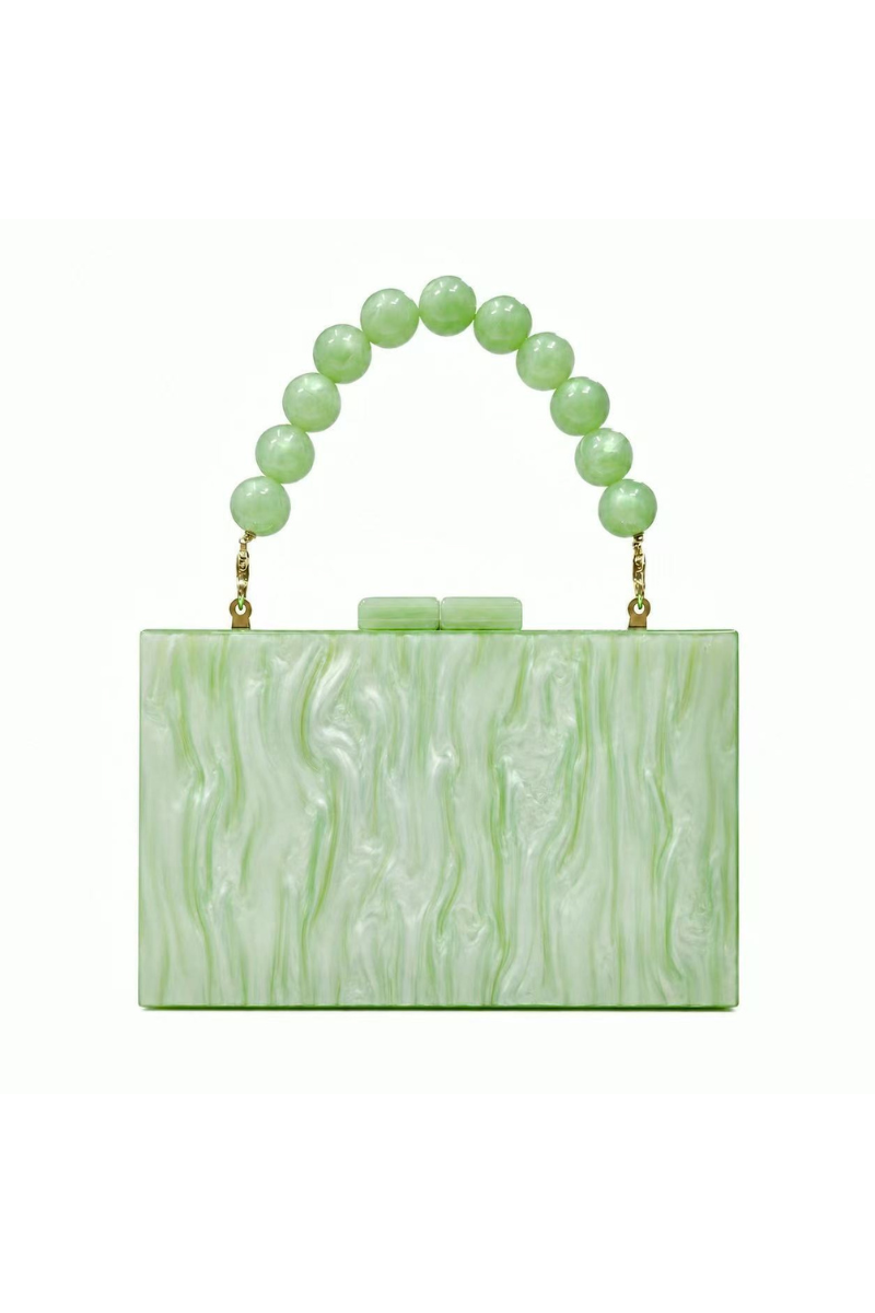 Women's Pearl Handle Acrylic Box Clutch Bag