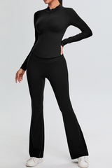 Women's Set:Stand Collar Long Sleeves T-shirt & Flare Pants