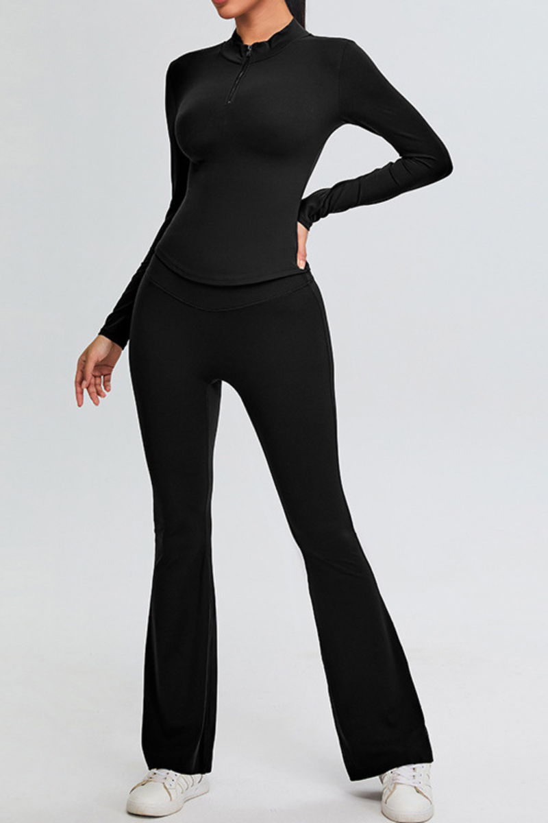 Women's Set:Stand Collar Long Sleeves T-shirt & Flare Pants