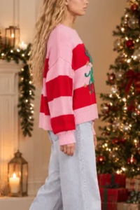 Women's Winter Christmas Striped Color Block Knit Sweater