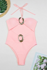 Women's Bandeau Ring High Waist Mesh Cover-up Bikini Set