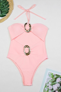 Women's Bandeau Ring High Waist Mesh Cover-up Bikini Set