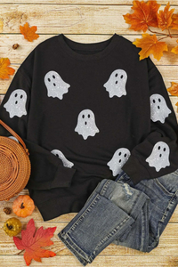 Women's Fall Halloween Ghost Glitter Print Sweatshirt