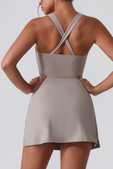 Women's Half-Zip Cross-Back Padded Tennis Mini Dress