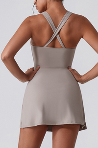 Women's Half-Zip Cross-Back Padded Tennis Mini Dress