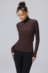 Women Soft Thin Stretch High Neck Slim Fit Yoga T-Shirt