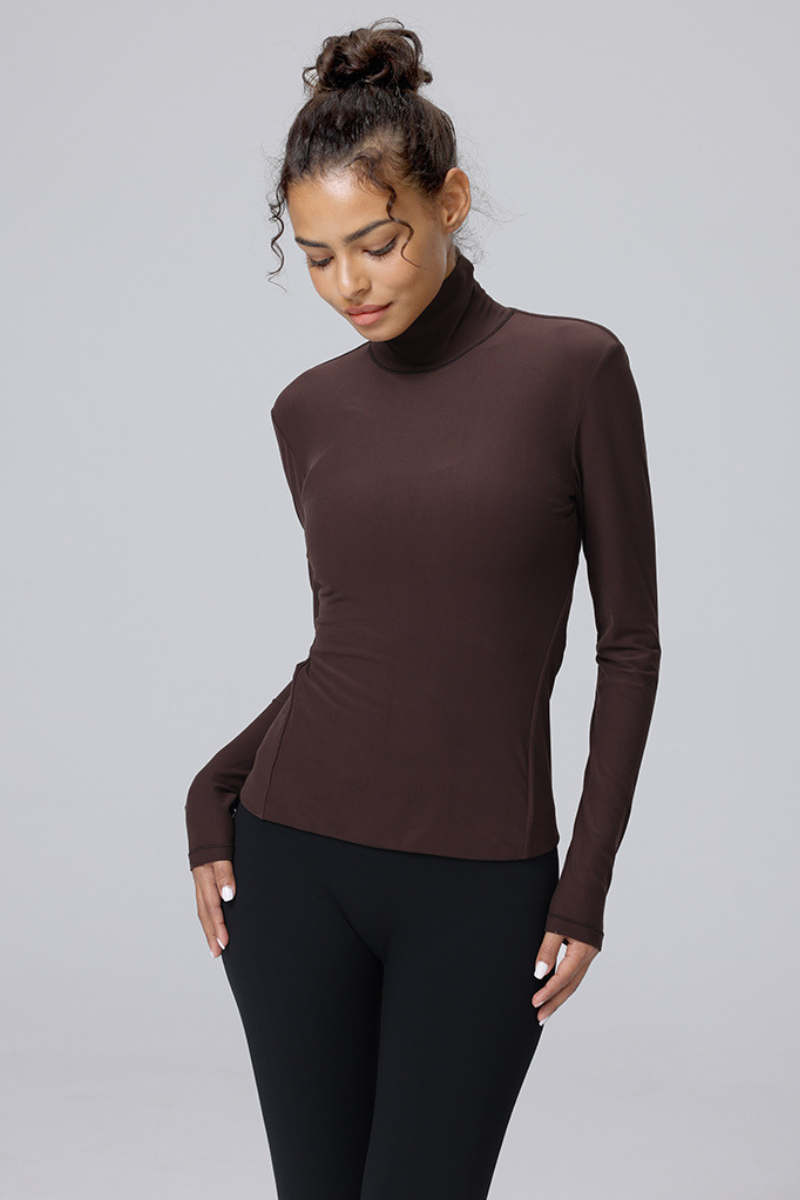 Women Soft Thin Stretch High Neck Slim Fit Yoga T-Shirt