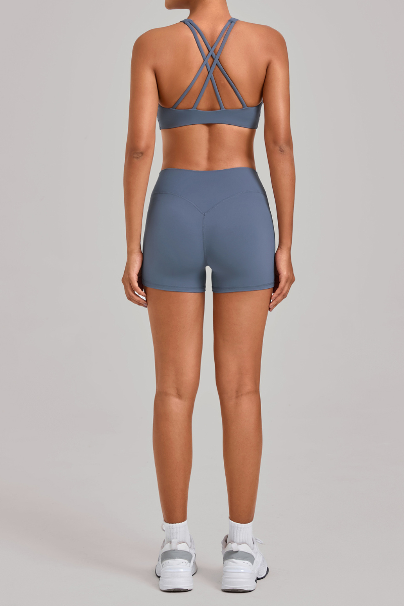 Women's Yoga Set:Cross Back Bra And High-Waist Shorts