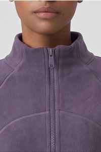 Women's Winter Fleece Stand Collar Finger Cuff Zip Up Jacket