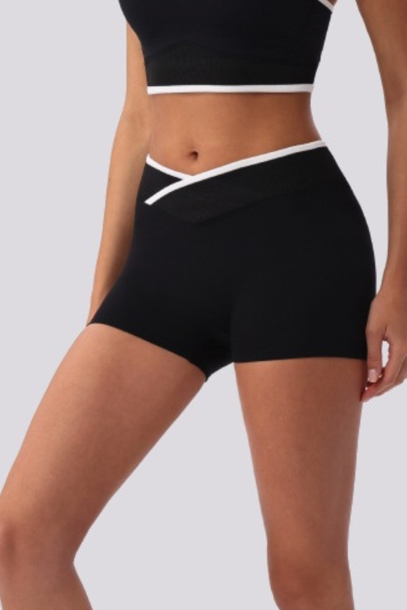 Women's Contrast Cross V Waist Bare Feel Yoga Shorts