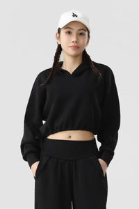 Women's Fall Cropped Drawstring Hem Loose Fit Sweatshirt