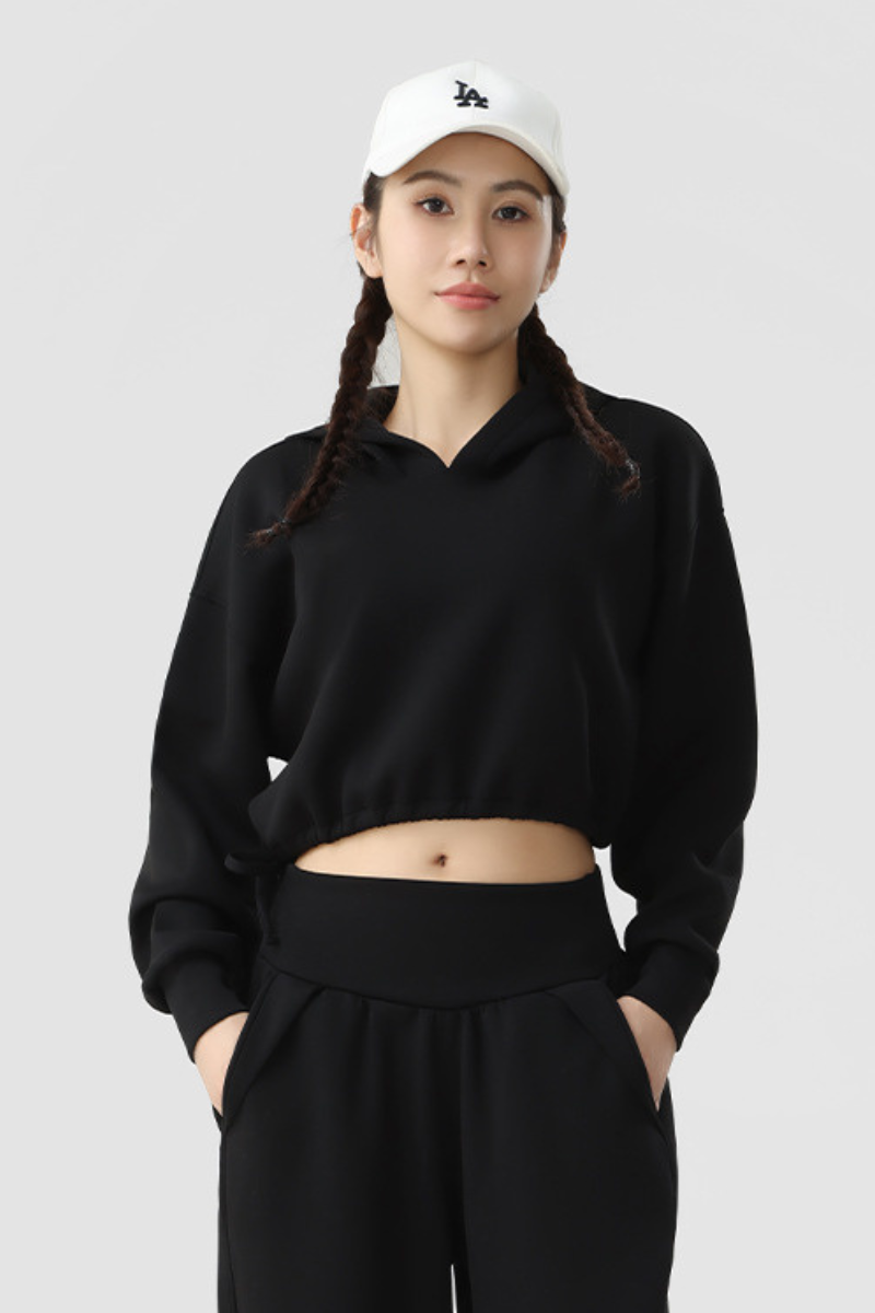 Women's Fall Cropped Drawstring Hem Loose Fit Sweatshirt