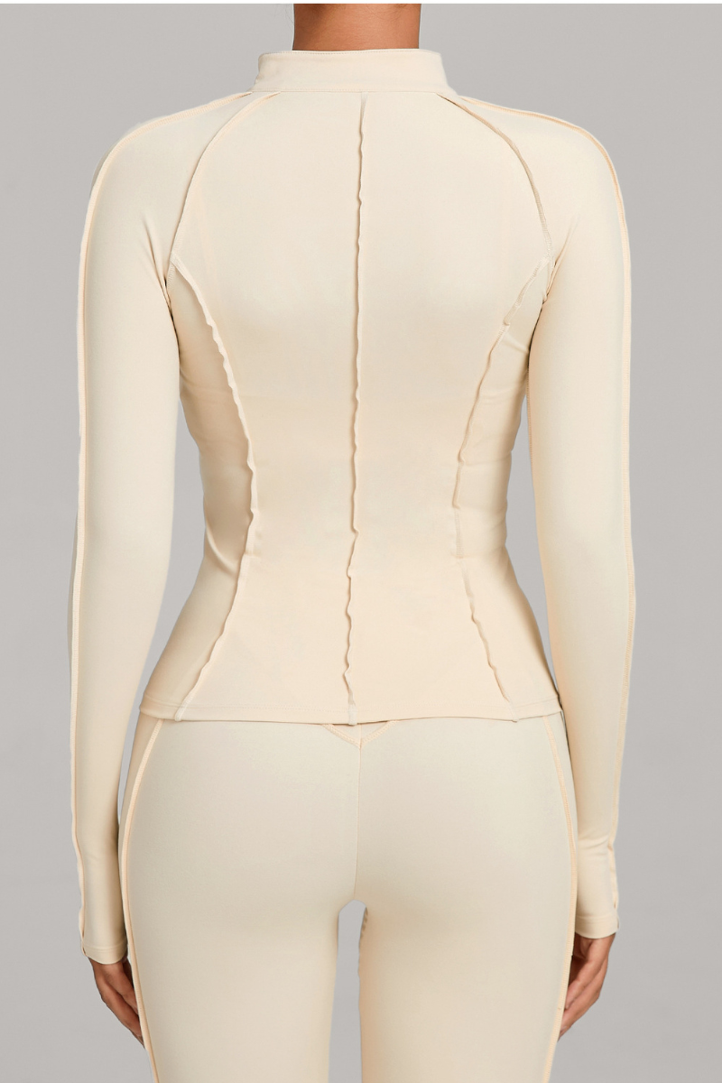 Collared, zippered long-sleeve outer jacket