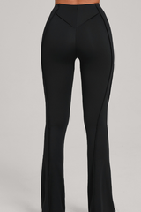 Wide-leg, snug, textured, and high-waisted flared pants