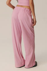 Women's Polka Dot Elastic-Waist Drawstring Wide Leg Pants