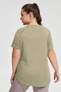 Plus Size Women's Long Breathable Mesh Yoga T-shirt