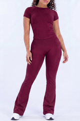 Women's Nude-Feel T-shirt And Flare Pants Athletic Yoga Sets