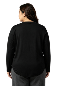 Plus Size Women's Fall Side Slit Curved Hem Long Sleeve Top