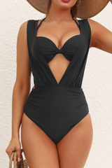 Women's Sexy Halterneck Solid Pleated Two Piece Bikini Set