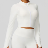 Women's Mock Neck Zipper Cropped Finger Cuffs Sports Jacket
