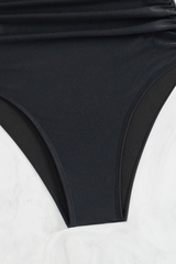 Women's V-neck Pleated Halterneck Waist Cinching Swimsuit