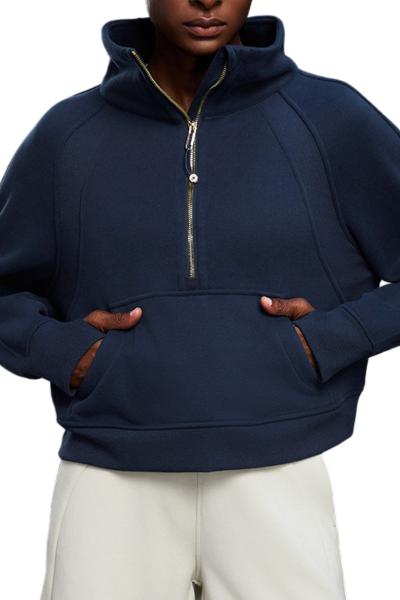 Women's Fall Half‑Zip Stand Collar Cropped Fleece Sweatshirt