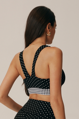 Women's Polka Dot Color Block Wide Straps Sports Bra