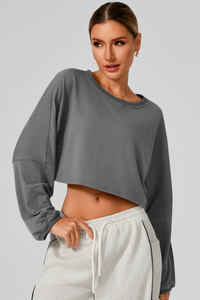 Women's Fall Cropped Drop Shoulder Long Sleeve Top