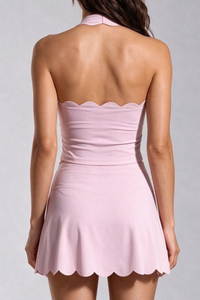 Women Scalloped HalterTank Top And Mini Skirt Teenis Set