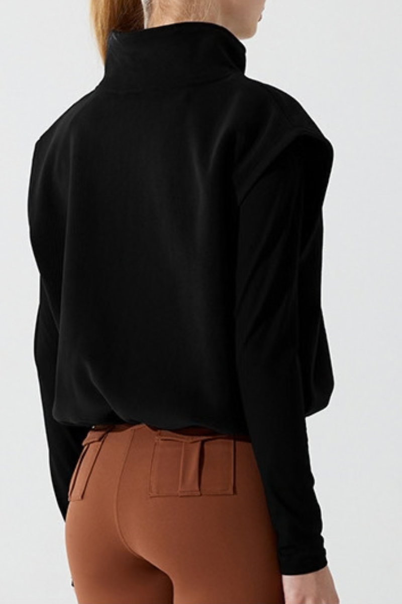 Women's Fall Cropped Drawstring Fleece Stand Collar Vest