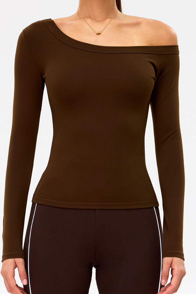 Women's One-Shoulder Ribbed Long-Sleeve Yoga T-shirt
