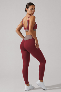 Women's Double Thin Strap Bra And High Rise Legging Yoga Set