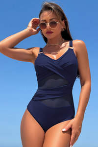 Women's Mesh-Stitched Twist-Front One-Piece Swimsuit