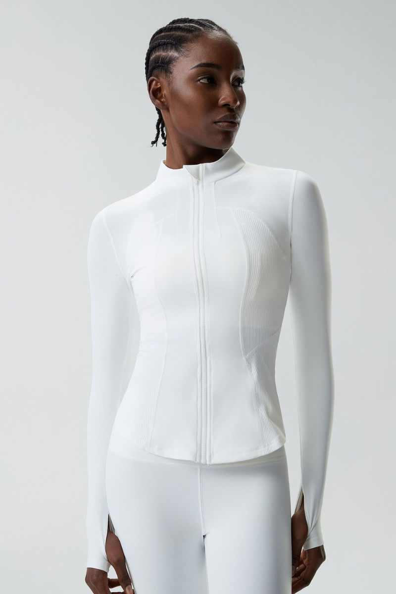 Women's Mock-Neck Color-Block Fitted Yoga Jacket