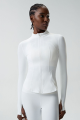 Women's Mock-Neck Color-Block Fitted Yoga Jacket