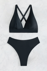 Women's Sexy V-neck Cross Back High-Waist Bikini