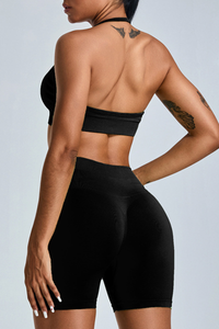 Women's Athletic Set:Halterneck Bra And High-Waist Shorts