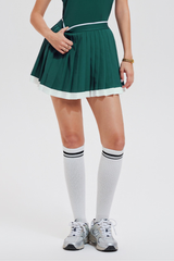 Women's Tennis Color Block Pleated Skirt with Built-in Short