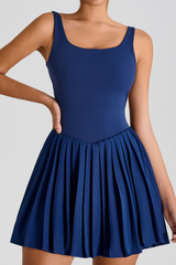 Women's Backless U-Neck Anti-Exposure Pleated Tennis Dress