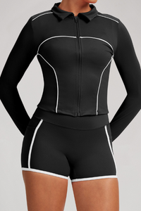 Zipper-fastened, color-contrasting yoga jacket