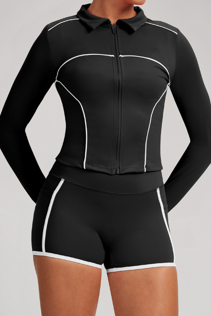 Zipper-fastened, color-contrasting yoga jacket