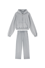 Women's Fall Set: Cropped Zip Up Hooded Jacket And Sweatpant