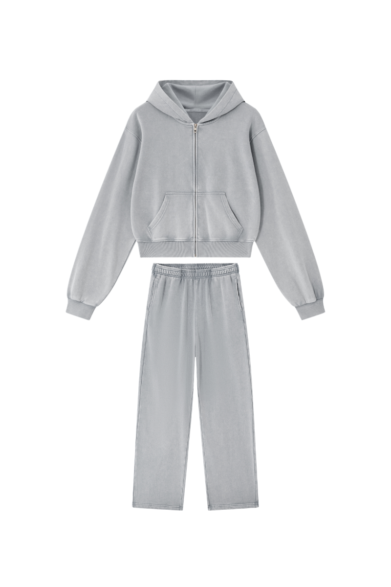 Women's Fall Set: Cropped Zip Up Hooded Jacket And Sweatpant