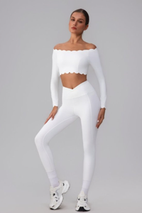 Women's Scalloped Off-Shoulder Long Sleeve Top& Leggings Set