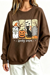 Women's Fall Halloween Spooky Print Thin Relaxed Sweatshirt