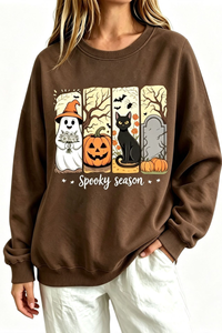 Women's Fall Halloween Spooky Print Thin Relaxed Sweatshirt