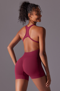 Women’s Athletic U-neck  Solid Backless Jumpsuits