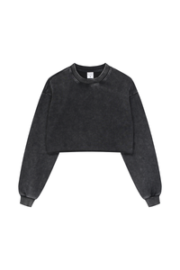 Women's Fall 100% Cotton Cropped Distressed Sweatshirt